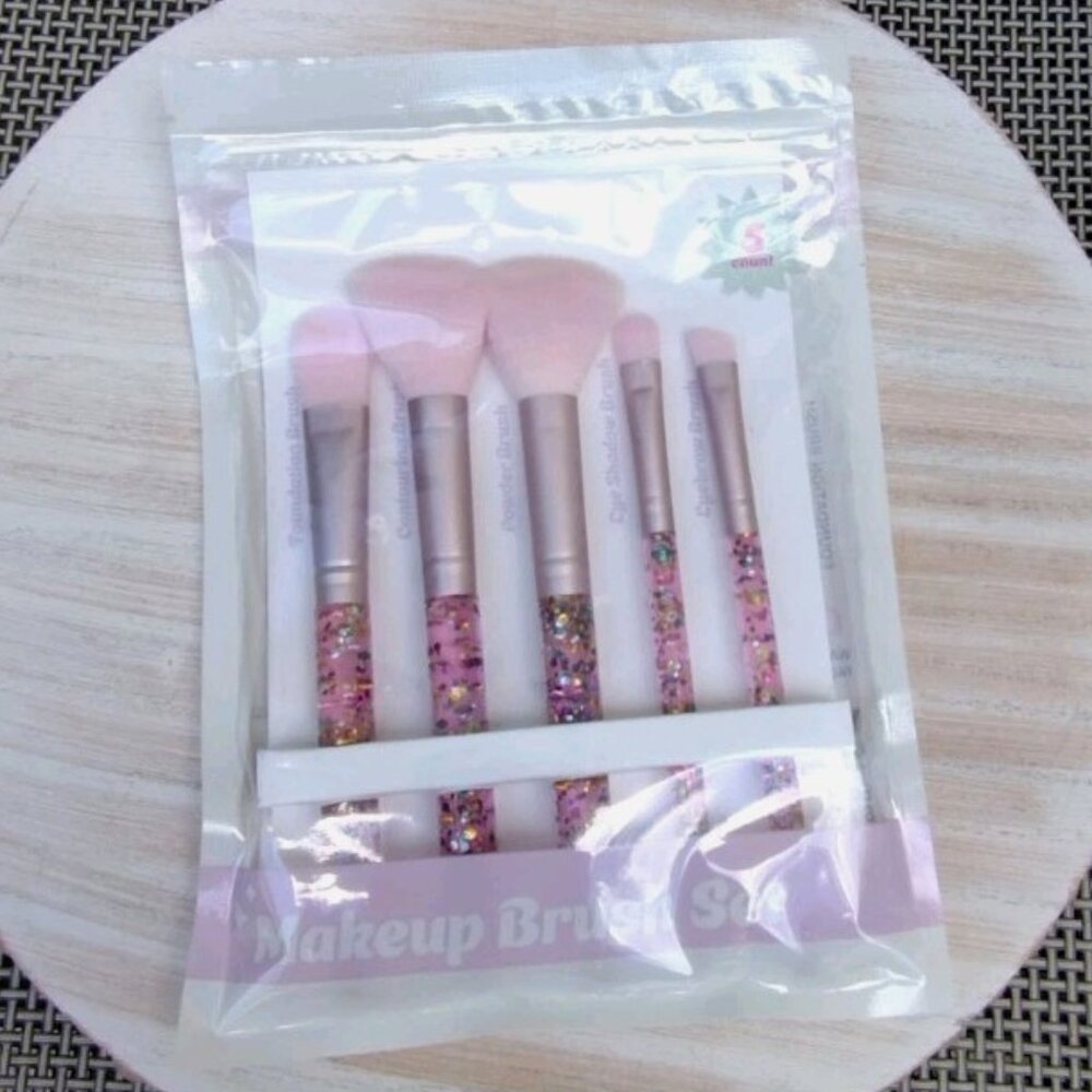 Sparcle Pink Girly Target Cosmetic Brush Set - 5pc Great Gift Set